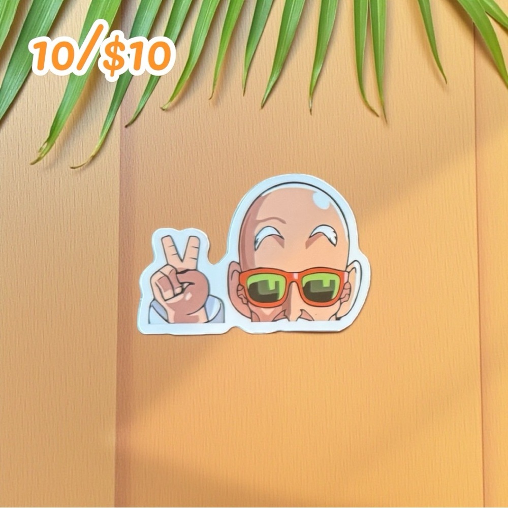 Funny Anime Sticker – Master Roshi Peace Sign | Meme Decal - Approx 2 1/2”